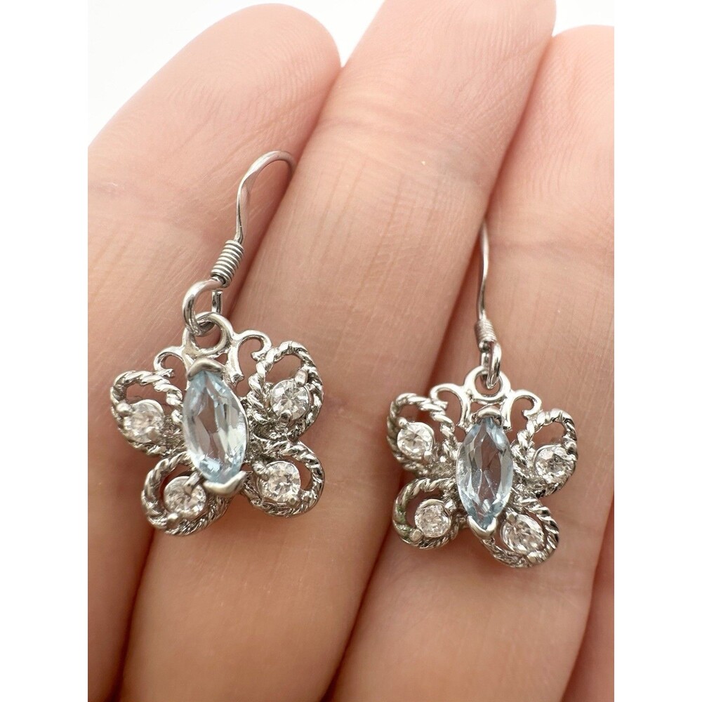 Platinum Over Sterling Silver Genuine Blue Topaz Butterfly Earrings